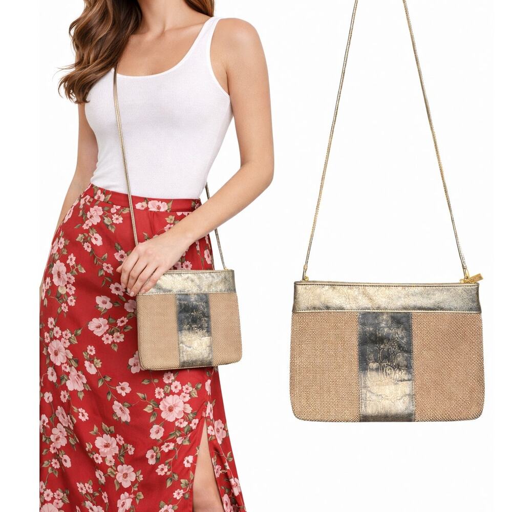 Vintage Whiting & Davis Crossbody Bag Womens Small Gold Mesh Evening Boho Purse